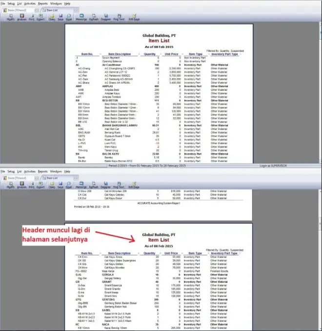Memunculkan Header Report