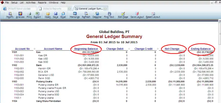Menghilangkan Simbol (Dr) dan (Cr) Pada General Ledger Summary